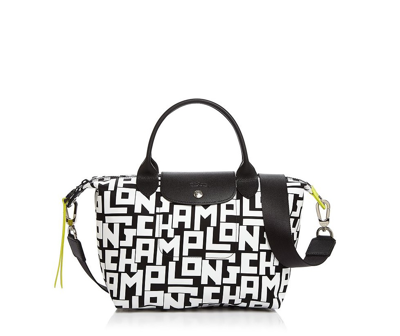 Shop Longchamp Le Pliage Cuir S Top Handle Bag In Black/white