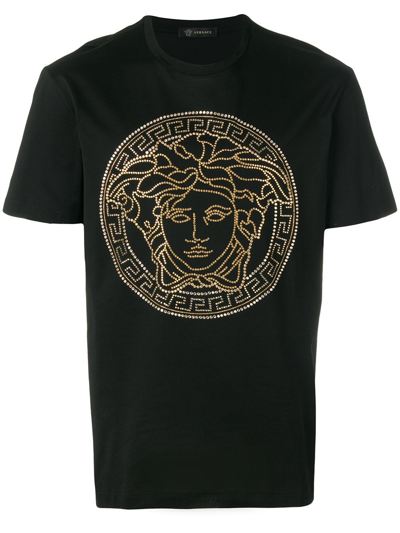 Shop Versace Embellished Medusa T-shirt In Black