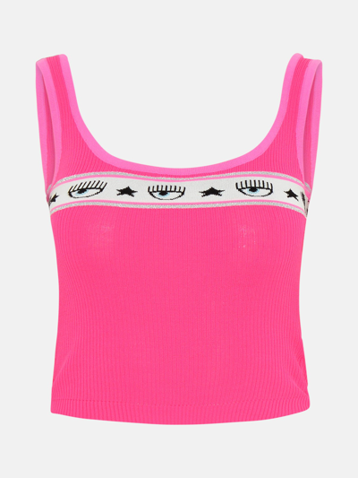 Shop Chiara Ferragni Fuchsia Viscose Blend Logomania Maxi Short Top In Pink