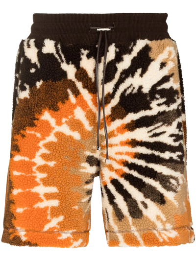 Shop Amiri Tie-dye Fleece Shorts In Braun