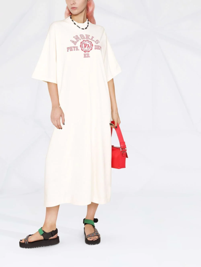 Shop Palm Angels College Logo-print T-shirt Dress In Neutrals
