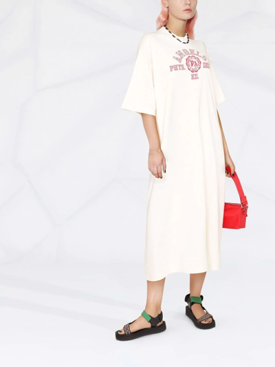 Shop Palm Angels College Logo-print T-shirt Dress In Neutrals