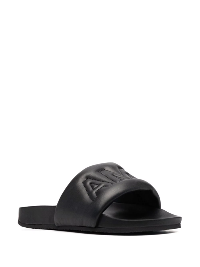 Ambush Quilted Lettering Logo Sliders Woman Sandals Black Size 8 Calfskin In Black