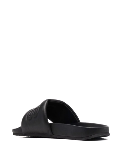 Ambush Quilted Lettering Logo Sliders Woman Sandals Black Size 8 Calfskin In Black