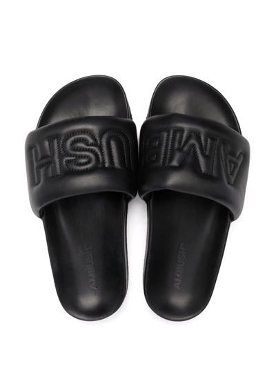 Ambush Quilted Lettering Logo Sliders Woman Sandals Black Size 8 Calfskin In Black