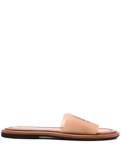 Shop N°21 Logo-print Flat Sandals In Braun