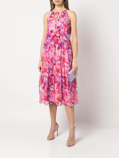 Shop Marchesa Notte Sleeveless Floral Midi Dress In Rosa