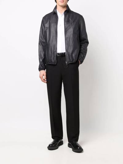 Emporio Armani Leather Jacket With Stand-up Collar In Black