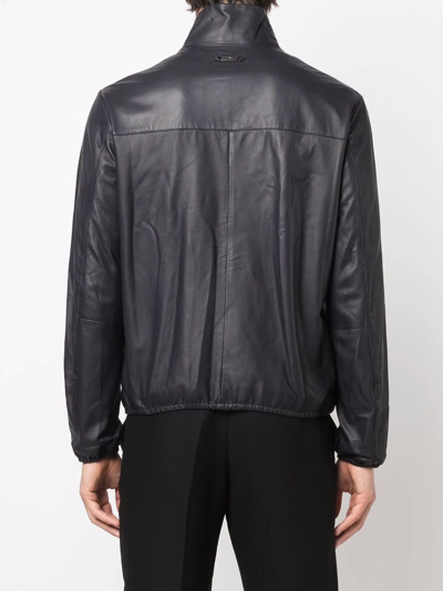 Shop Emporio Armani Drawstring Hem Biker Jacket In Blau