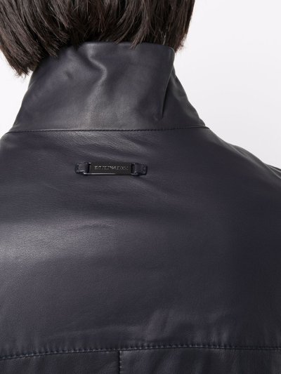 Emporio Armani Leather Jacket With Stand-up Collar In Black