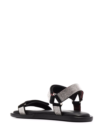 Shop Staud Crystal-embellished Touch-strap Sandals In Schwarz