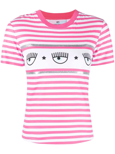 Shop Chiara Ferragni Eye-motif Striped T-shirt In Rosa