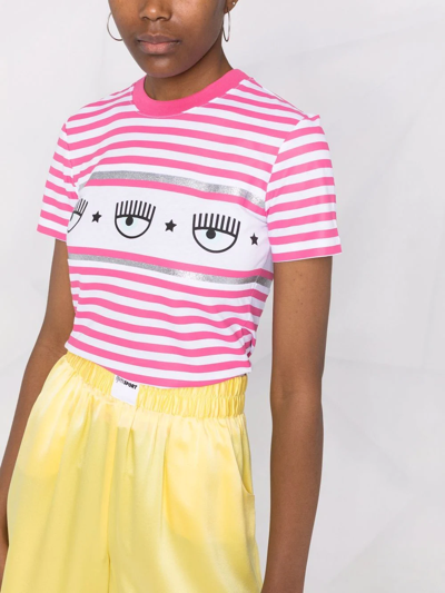 Shop Chiara Ferragni Eye-motif Striped T-shirt In Rosa