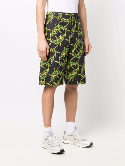 Shop Msgm Shark-print Cargo Shorts In Schwarz