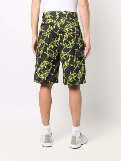 Shop Msgm Shark-print Cargo Shorts In Schwarz