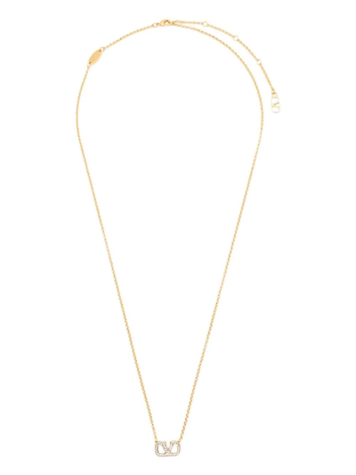 Shop Valentino Vlogo Signature Crystal-embellished Necklace In Gold