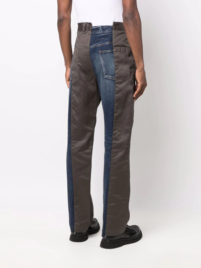 Shop Miharayasuhiro Asymmetric Patchwork Straight-leg Trousers In Blau