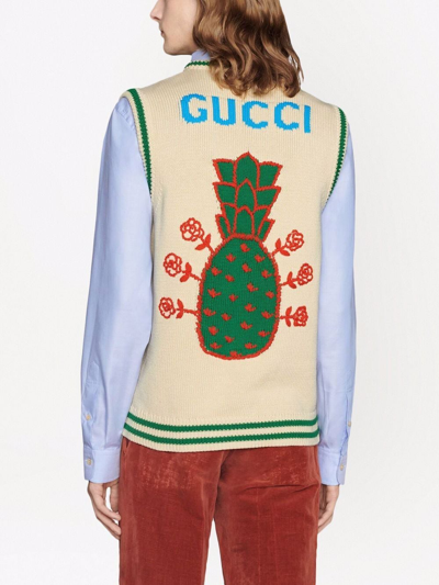 Shop Gucci Intarsia Pineapple Knitted Vest In Neutrals