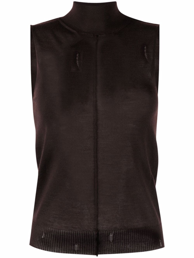 Amiri Distressed Cashmere Turtleneck Tank In Braun