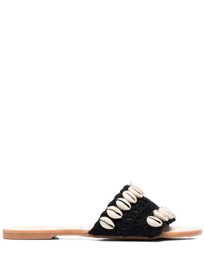 Manebi Embellished Open-toe Slides In Schwarz