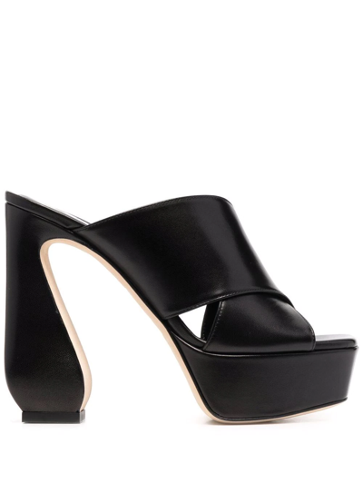 Shop Si Rossi 90mm Platform Leather Mules In Black