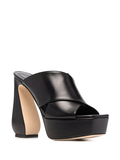 Si Rossi 125mm Platform Leather Mules In Black