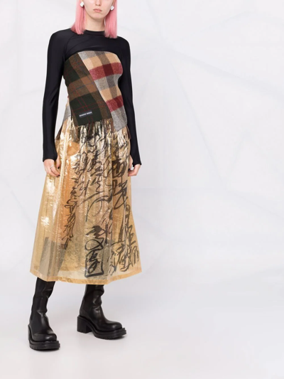 Shop Junya Watanabe Scribble-print A-line Skirt In Gold