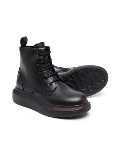 Shop Alexander Mcqueen Lace-up Leather Ankle Boots In Black