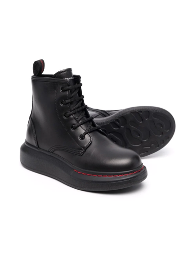 Alexander Mcqueen Lace-up Leather Ankle Boots In Black
