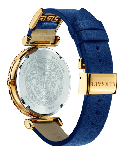 Shop Versace Palazzo Empire Greca Leather Watch In Blue