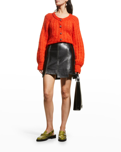 Shop Ganni Asymmetric Leather Mini Skirt In Black