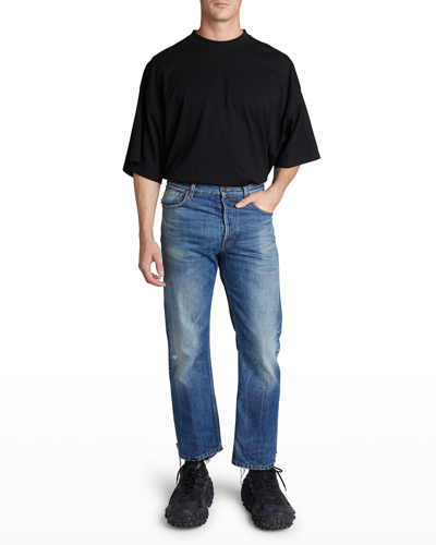 Shop Balenciaga Men's Slim-straight Cropped Jeans In Blue