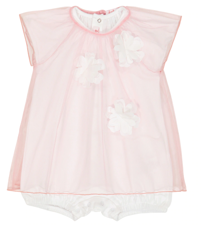 Shop Il Gufo Baby Cotton Bodysuit And Lace Overlay In Pink White