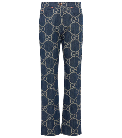 Shop Gucci Jumbo Gg High-rise Straight Jeans In Blue/ivory