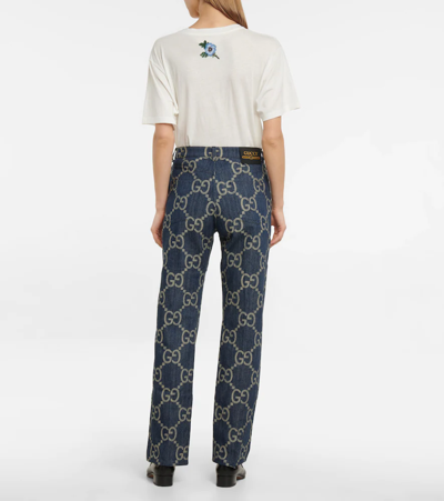 Shop Gucci Jumbo Gg High-rise Straight Jeans In Blue/ivory
