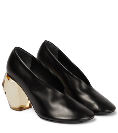 Shop Jil Sander Embellished Leather Pumps In Black