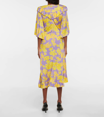 Shop Vetements Floral Jersey Midi Dress In Purple/yellow