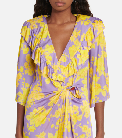 Shop Vetements Floral Jersey Midi Dress In Purple/yellow