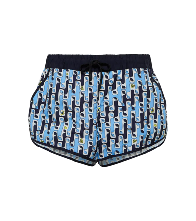 Shop Moncler Printed Shorts In Blue