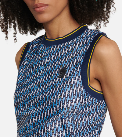 Moncler Abstract-pattern Cropped Tank Top In Blue