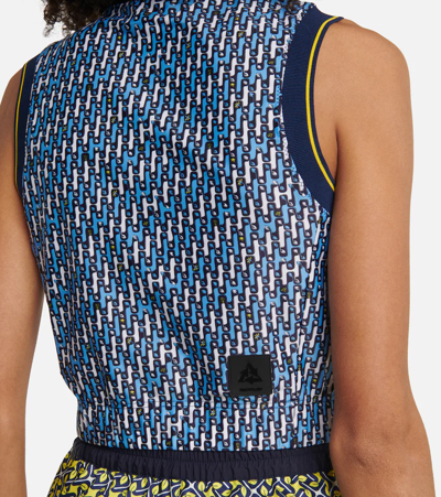 Moncler Abstract-pattern Cropped Tank Top In Blue