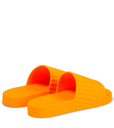 Shop Bottega Veneta Slider Embossed Rubber Slides In Tangerine