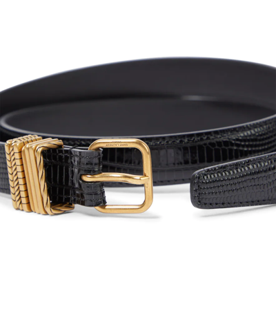 Shop Saint Laurent Lizard-effect Patent Leather Belt In Nero