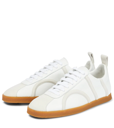 Shop Totême Suede-trimmed Leather Sneakers In Off White