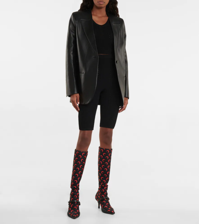 Shop Marine Serre Moon Patterned Knee-high Sock Boots In All Over Moon Red