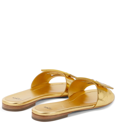 Shop Fendi Baguette Metallic Leather Sandals In Oro+oro