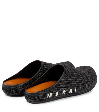 Shop Marni Sabot Raffia Slippers In Black/earth Of Siena
