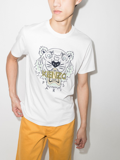 Shop Kenzo Tiger Print Cotton T-shirt In White