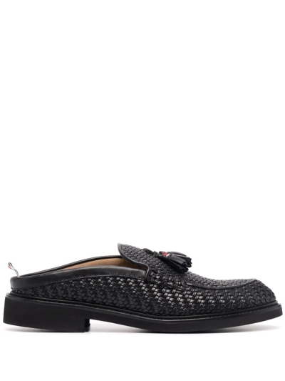 Shop Thom Browne Woven Backless Slip-on Penny Loafers In Black