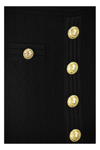Shop Balmain Short Knitted Dress With Gold Buttons In Black